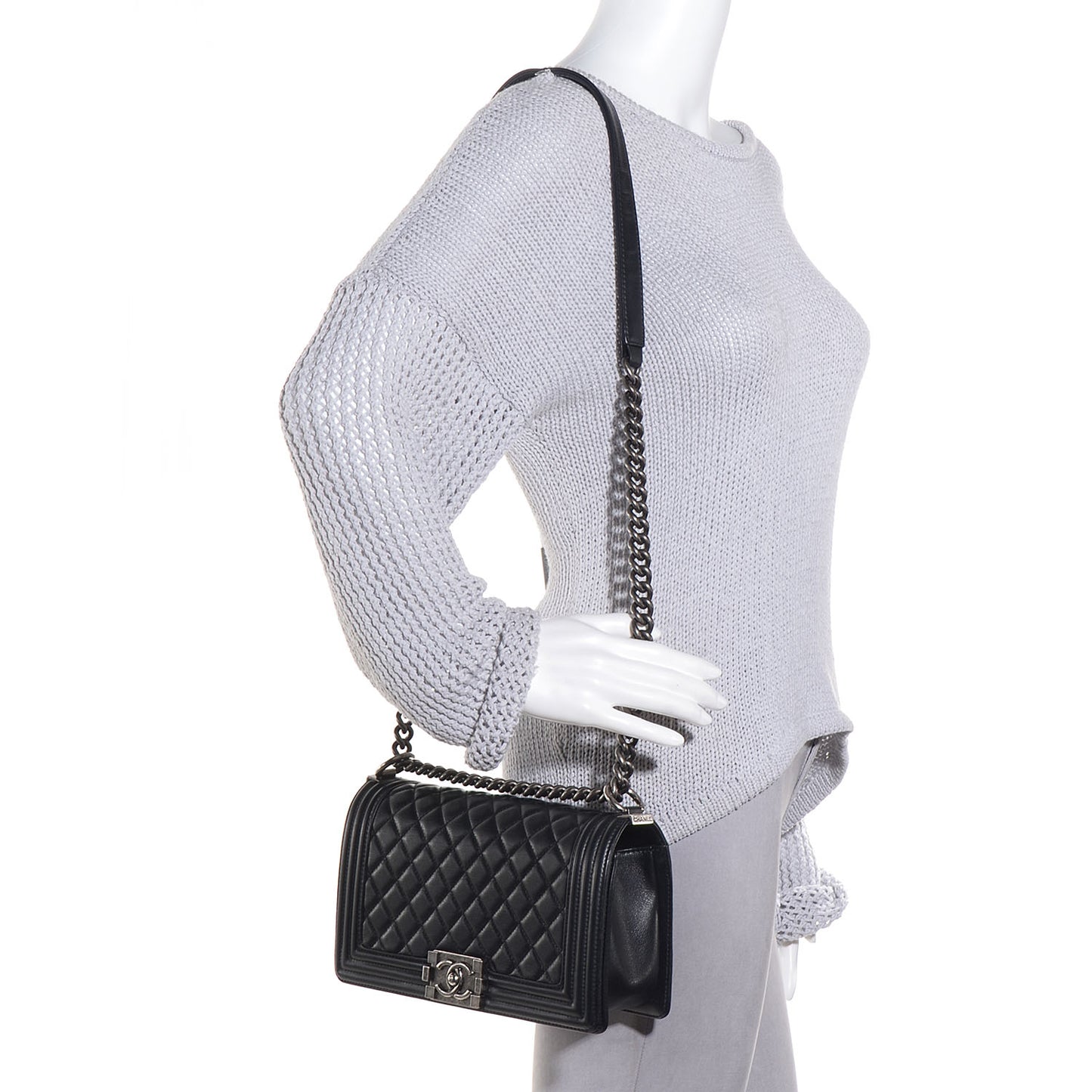 Metallic Calfskin Quilted Medium Boy Flap Black