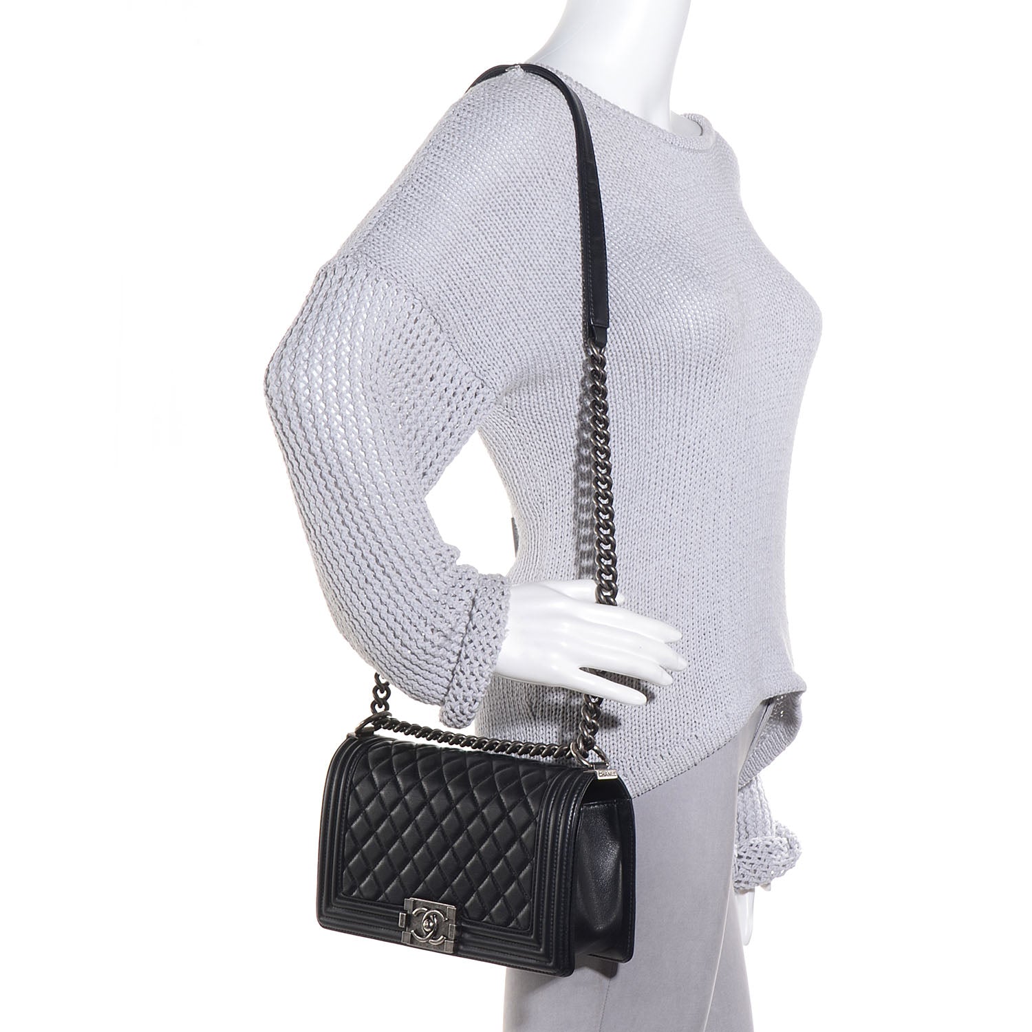 Chanel Metallic Calfskin Quilted Medium Boy Flap Black 2 of 9