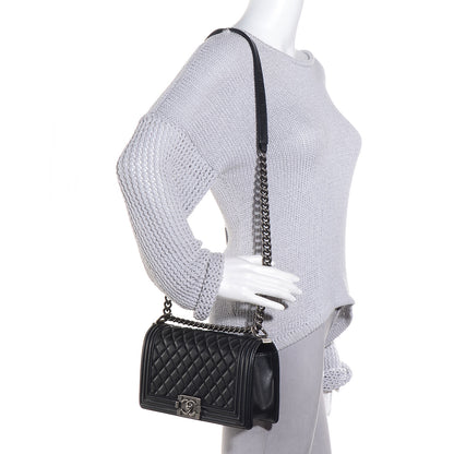 Chanel Metallic Calfskin Quilted Medium Boy Flap Black 2 of 9