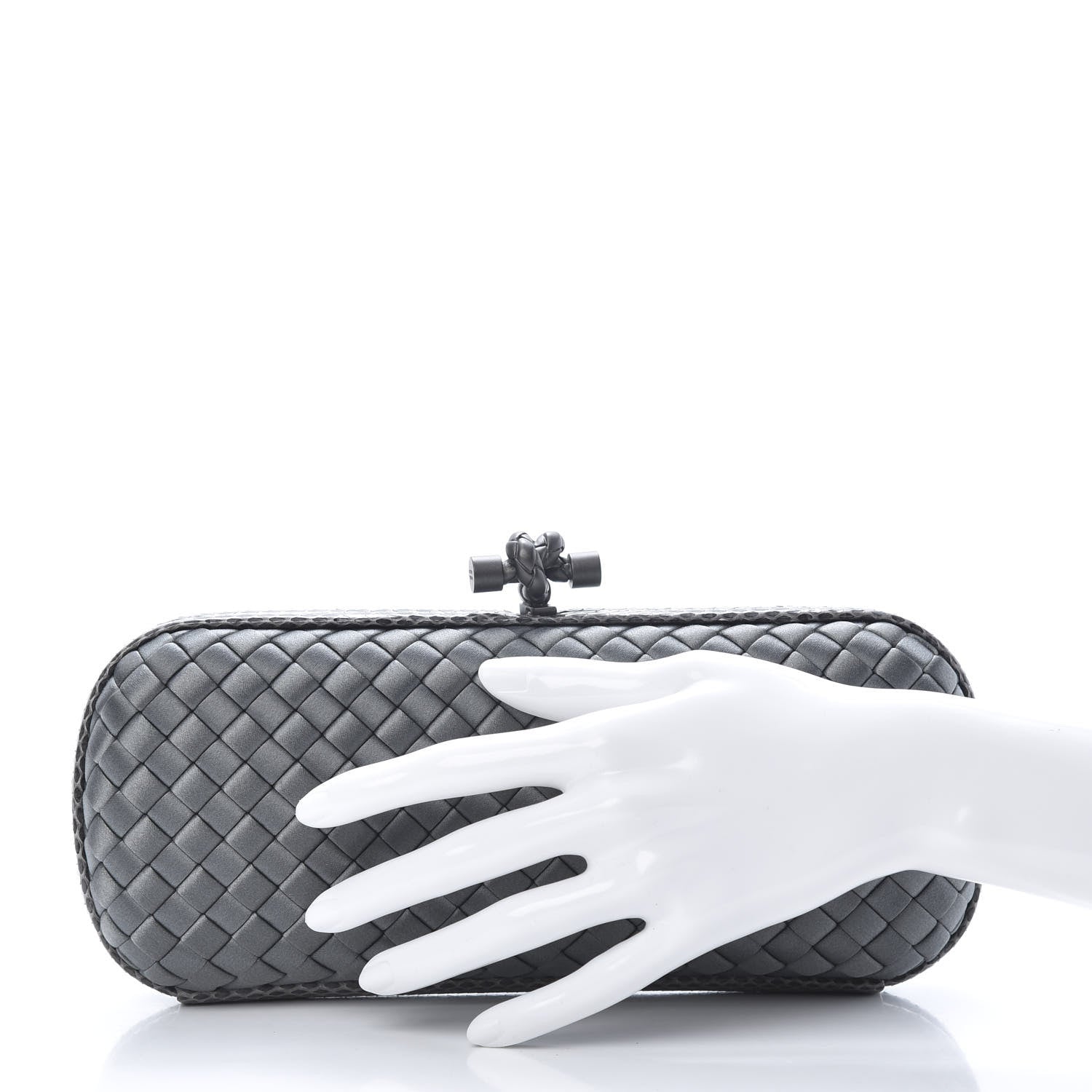 Bottega Veneta Satin Intreccio Impero Ayers Stretch Knot Clutch Grey 2 of 6