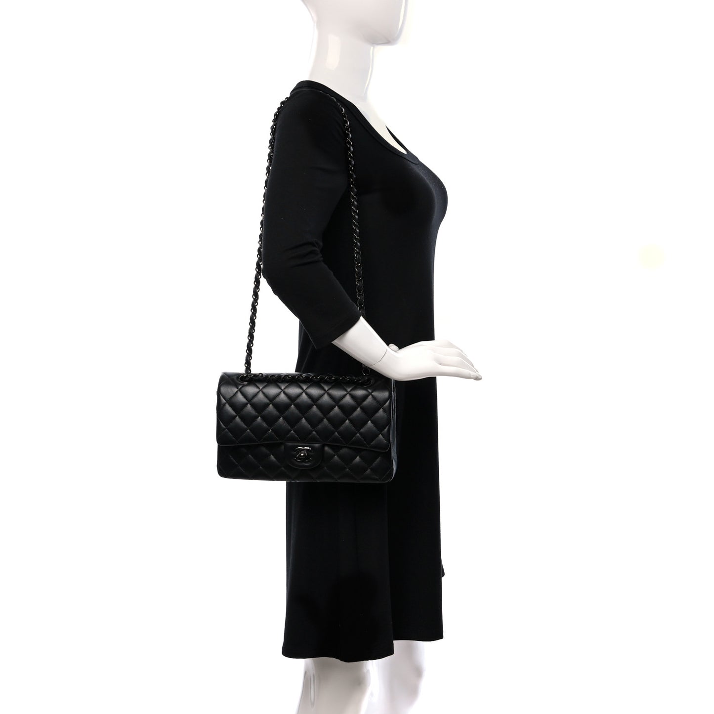 Lambskin Quilted Medium Double Flap So Black