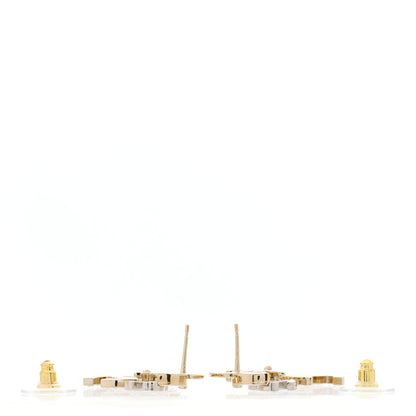 Chanel Crystal Pearl Double CC Drop Earrings Gold Silver 2 of 3