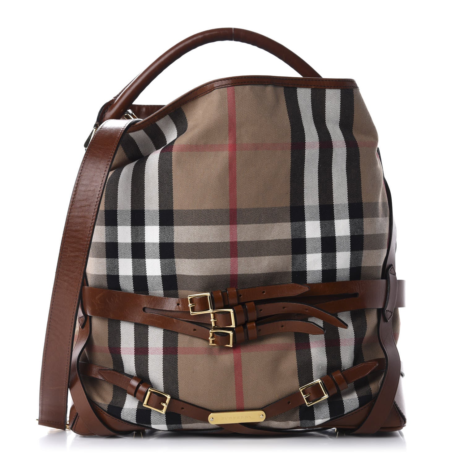 Burberry House Check Bridle Calfskin Medium Gosford Hobo Dark Tan 1 of 13