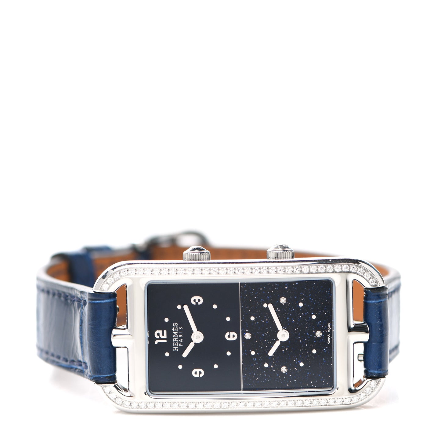 Stainless Steel Alligator Diamond Bezel 22mm Nantucket Dual Time Quartz Watch Bleu Saphir