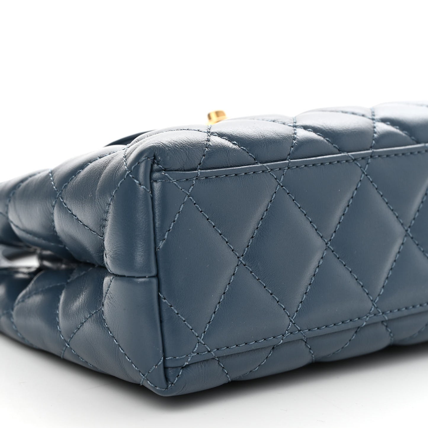 Shiny Aged Calfskin Quilted Nano Kelly Shopper Dark Blue