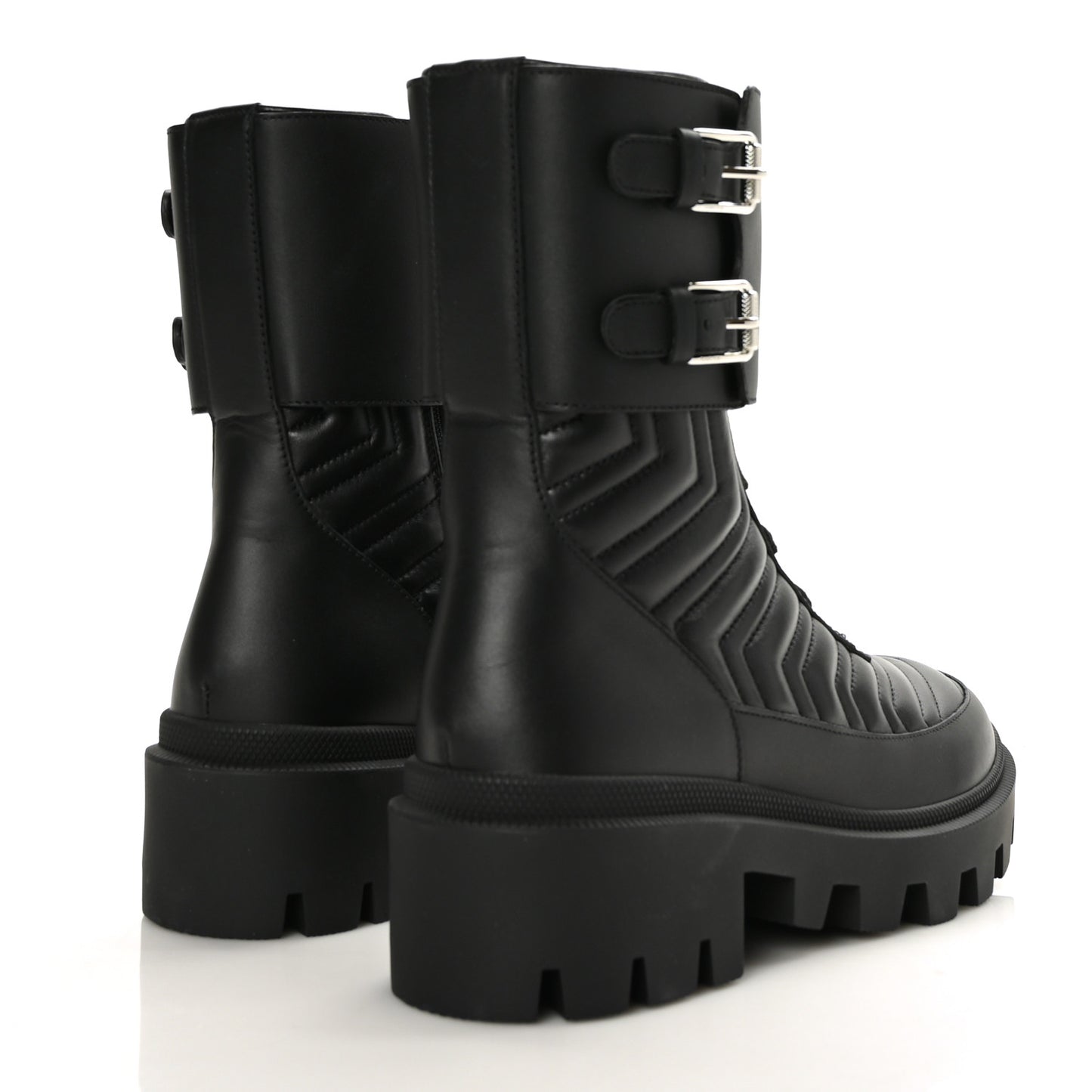 Nappa Frances GG Matelasse Platform Combat Boots 36 Black