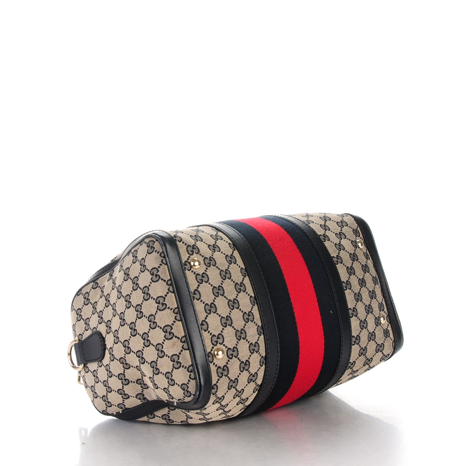 Gucci Monogram Selleria Calfskin Vintage Web Medium Boston Beige Blue 4 of 7