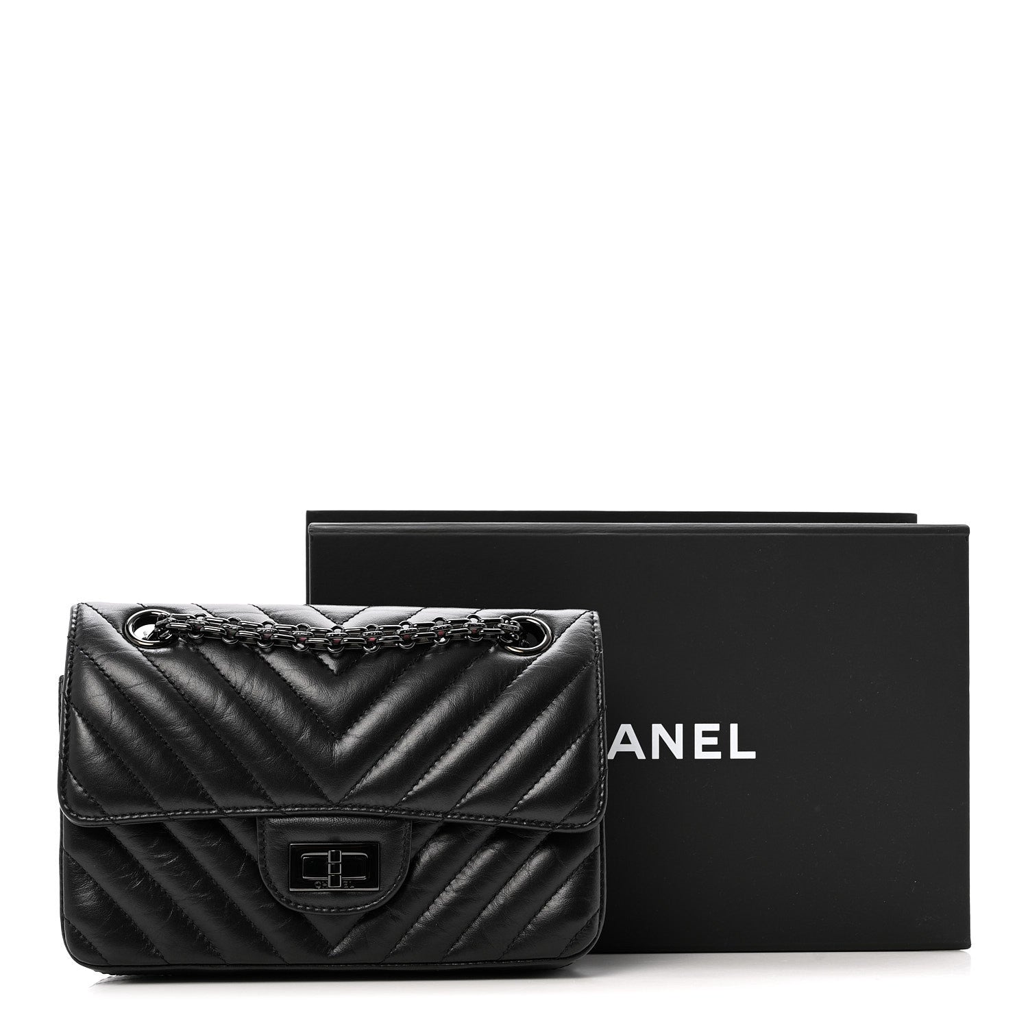 Chanel Aged Calfskin Chevron Quilted 2.55 Reissue Mini Flap So Black 12 of 12