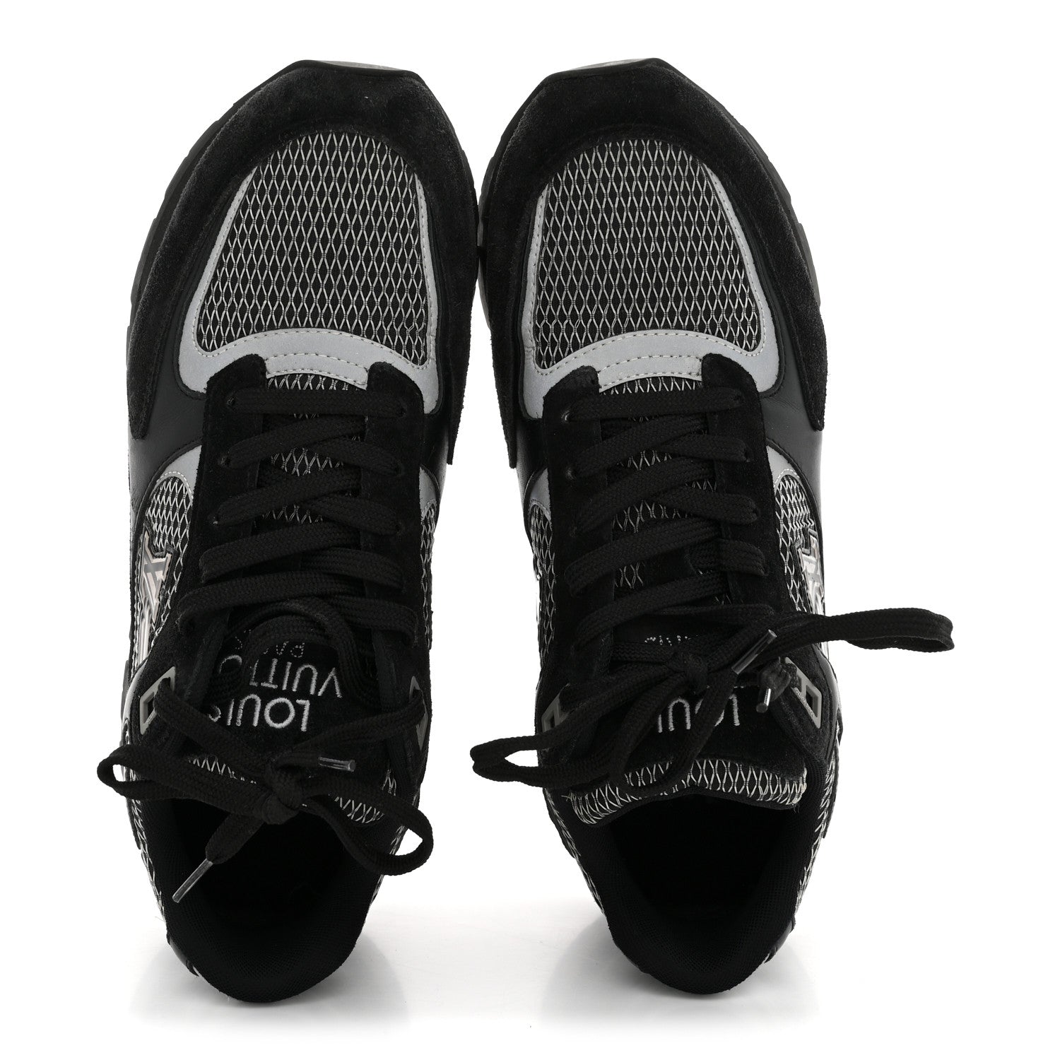 Louis Vuitton Suede Calfskin Mesh Mens Run Away Sneakers 7 Black 2 of 10