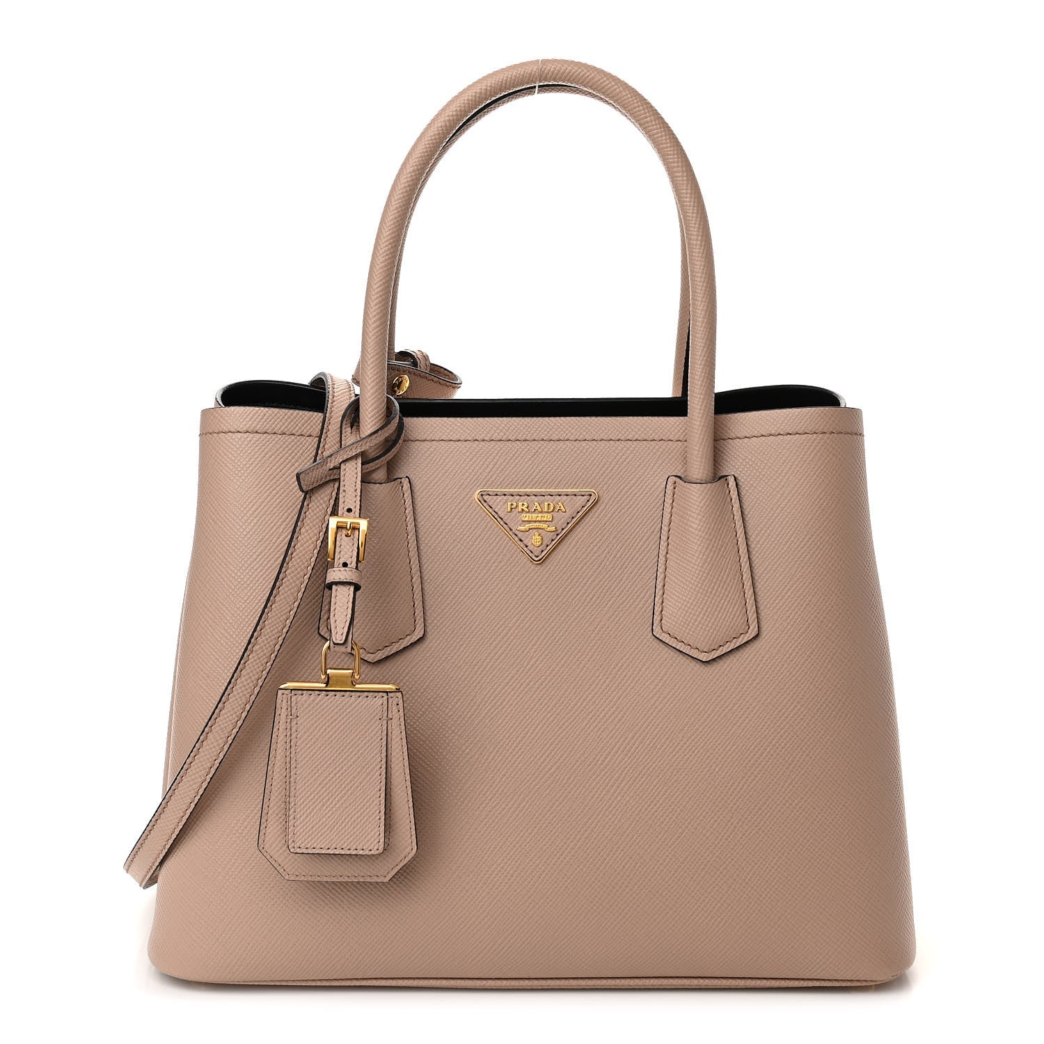 Prada Saffiano Cuir Small Double Bag Cammeo Black 1 of 8