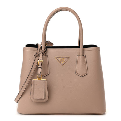 Prada Saffiano Cuir Small Double Bag Cammeo Black 1 of 8