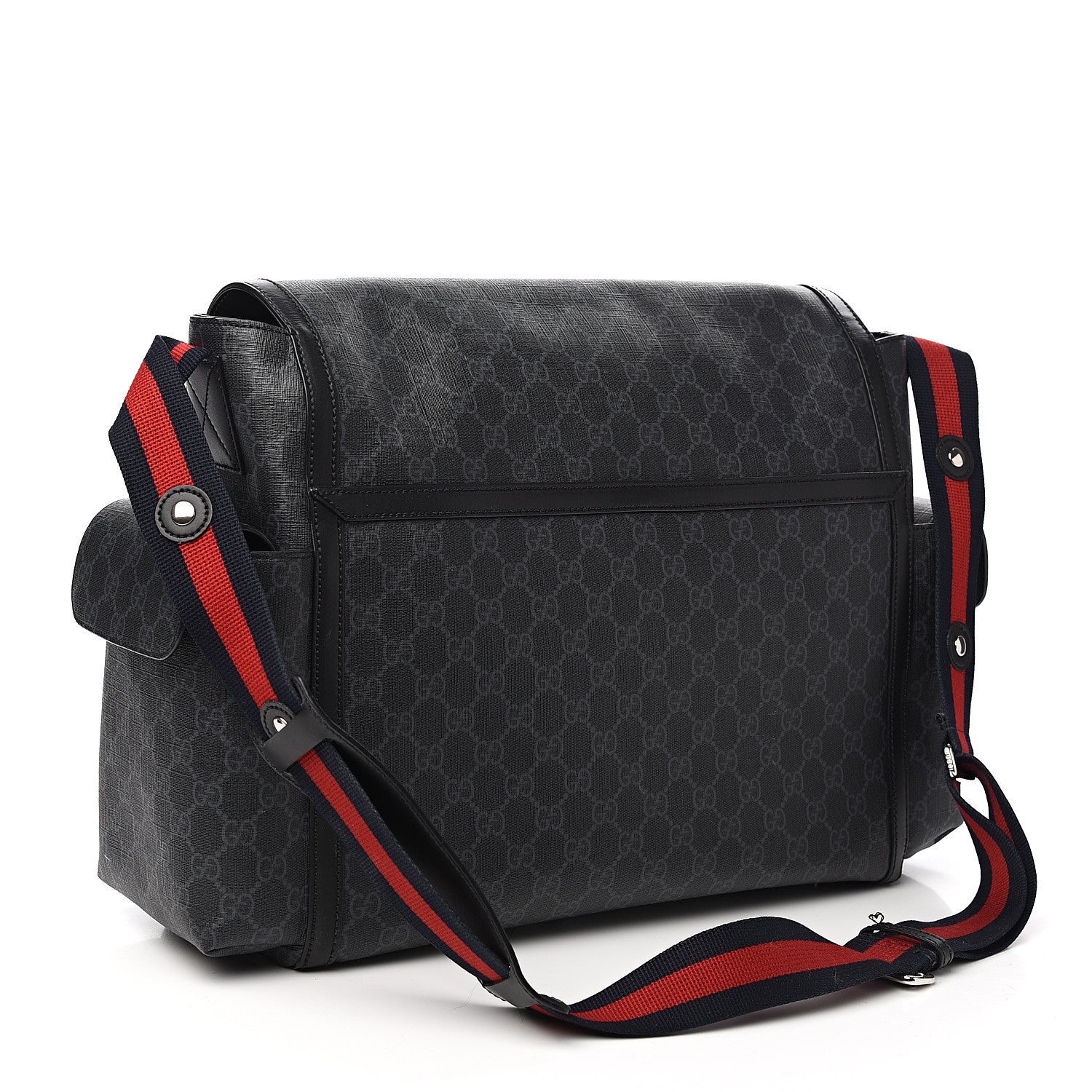 Gucci GG Supreme Monogram Web Messenger Diaper Bag Black Grey 2 of 9