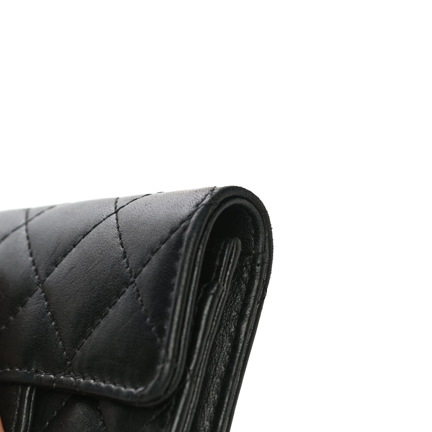 Lambskin Quilted Flap Card Holder Black