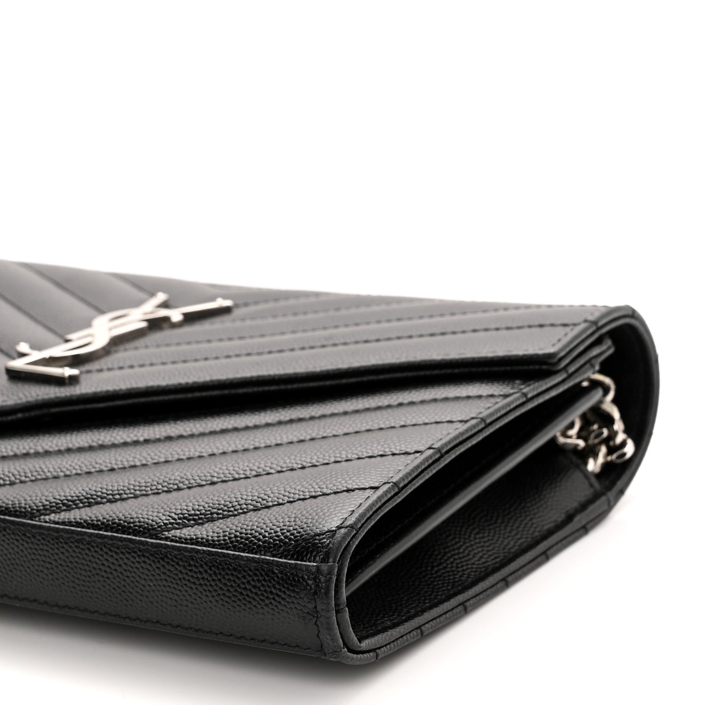 Grain De Poudre Matelasse Chevron Monogram Chain Wallet Black