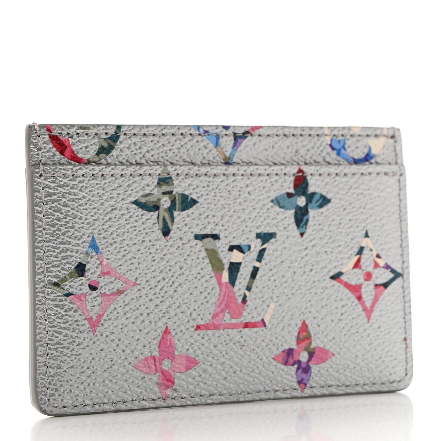 Metallic Monogram LV Garden Card Holder Silver