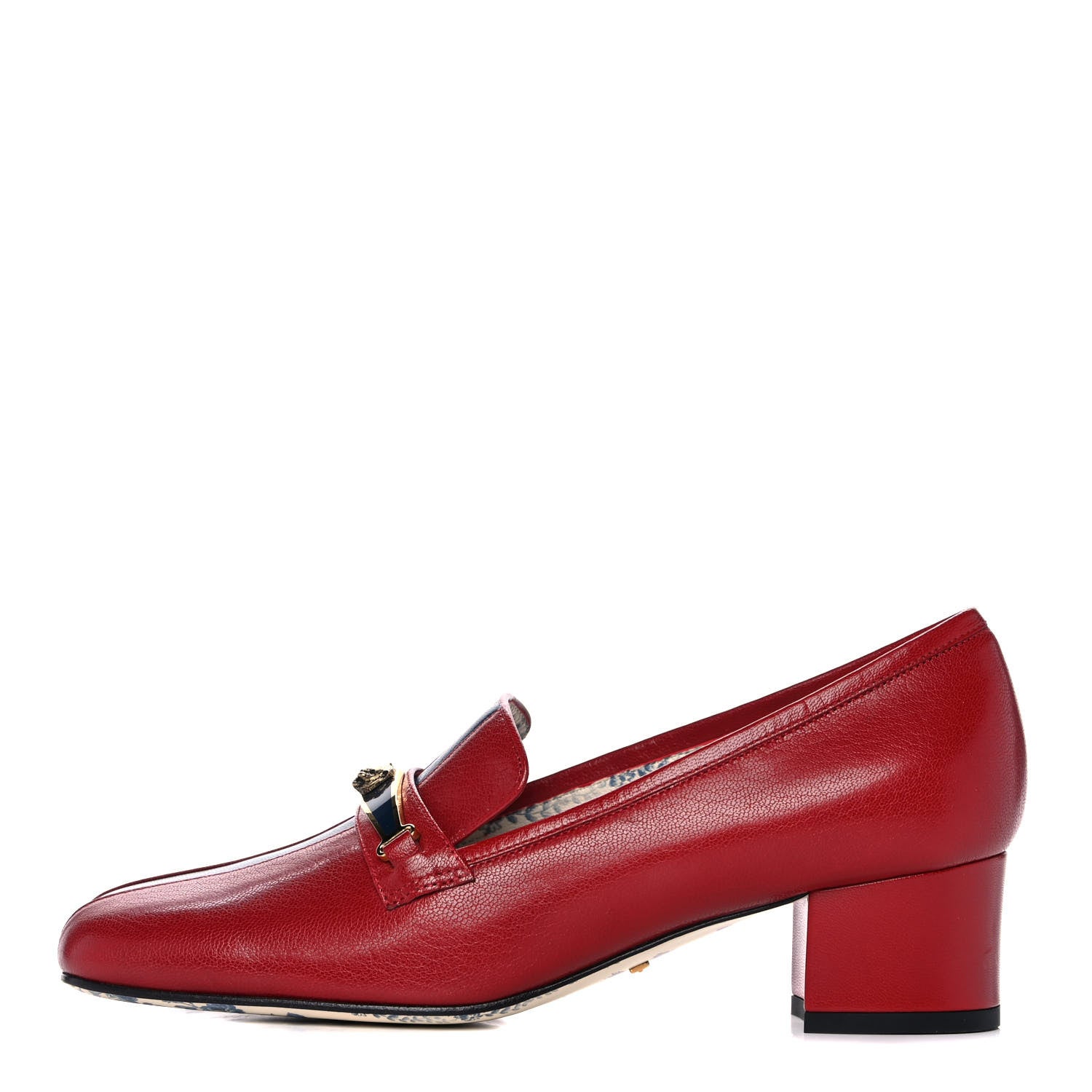 Gucci Goatskin Feline Ginger Loafer Pumps 37 Hibiscus Red Blue 1 of 8
