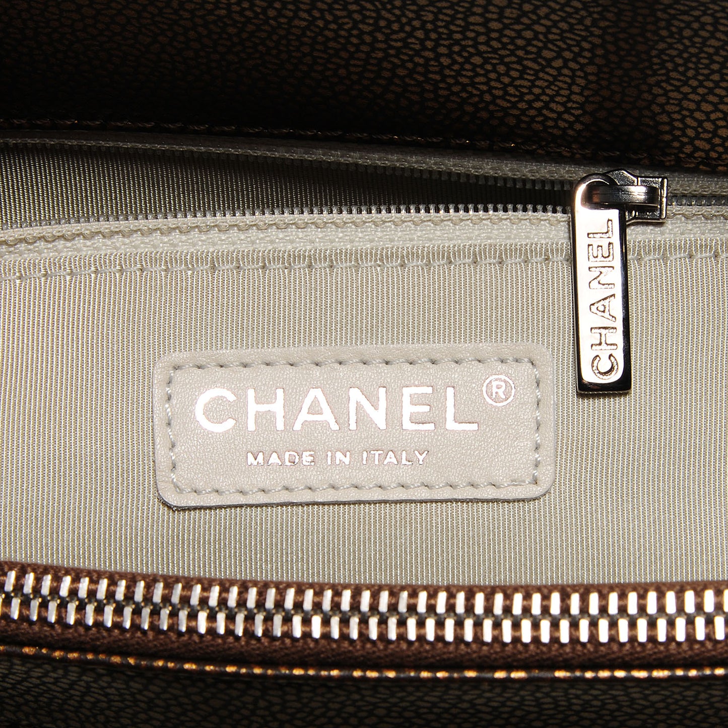 Metallic Caviar Grand Shopping Tote GST Khaki