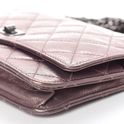 Chanel Metallic Aged Calfskin Quilted Reissue Wallet On Chain WOC Dark Pink 10 of 10