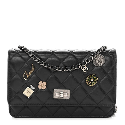 Chanel Aged Calfskin Quilted Lucky Charms 2.55 Reissue Wallet On Chain WOC Black 1 of 13