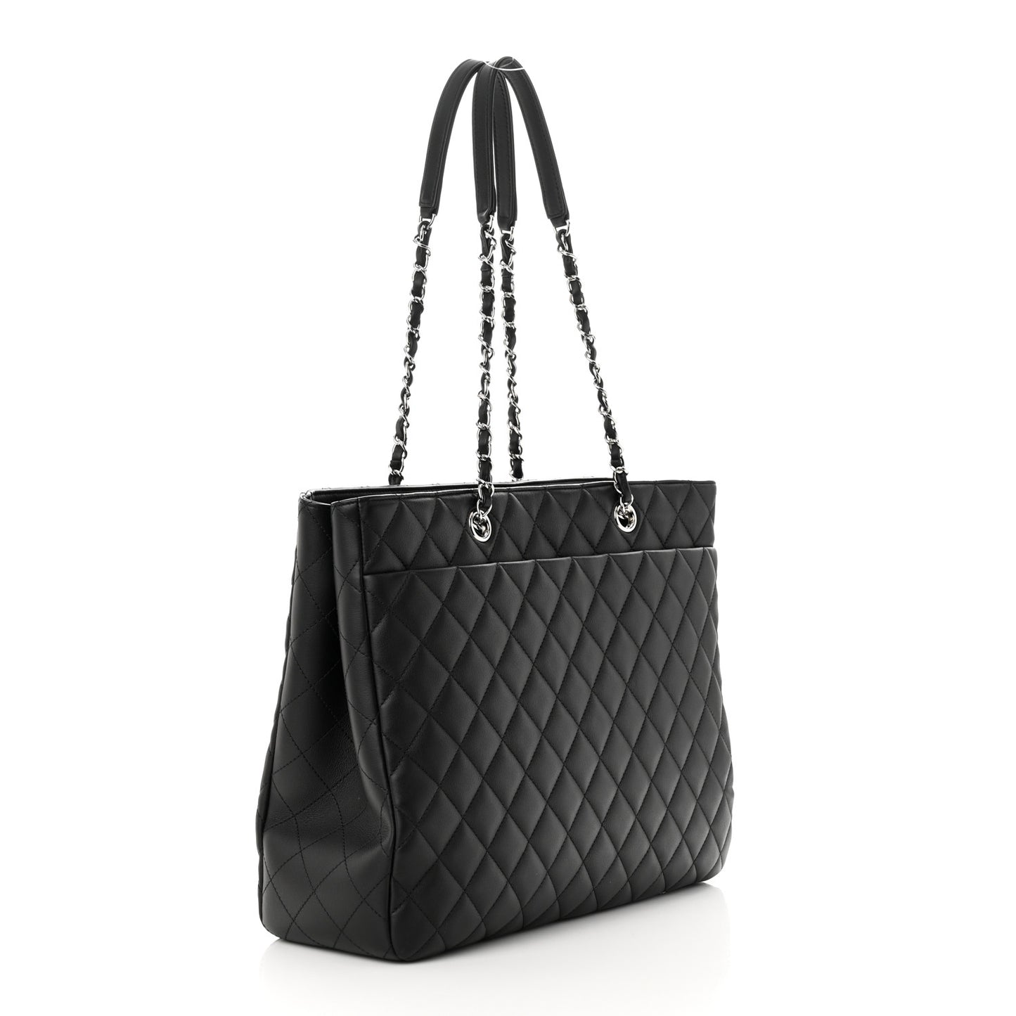 Calfskin Quilted Large Classic Shopping Tote Black