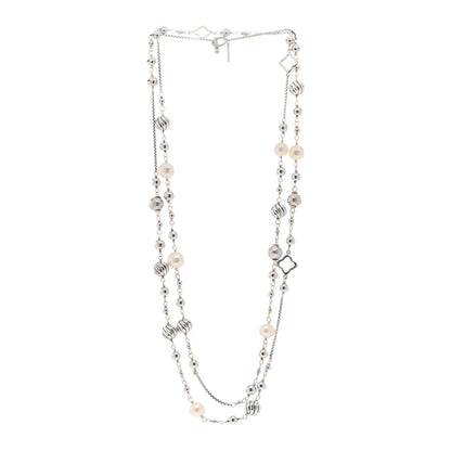 David Yurman Sterling Silver Freshwater Cultured Pearl Quatrefoil Long Chain Necklace 3 of 4