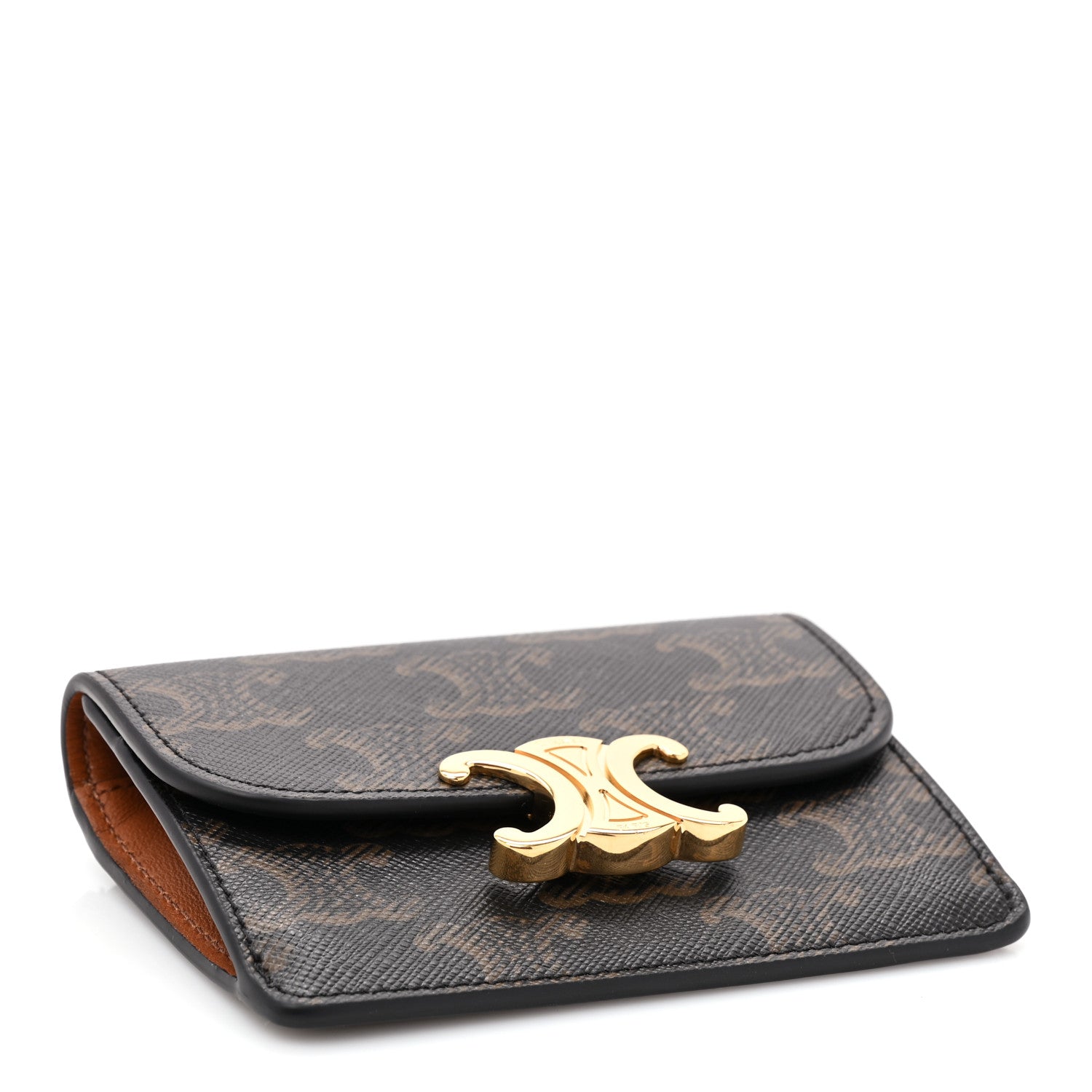 Celine Triomphe Canvas Calfskin Flap Card Holder Tan 5 of 10