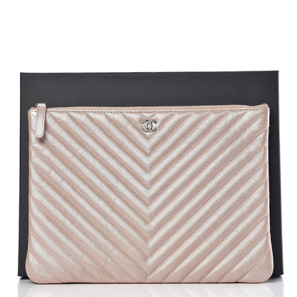 Chanel Iridescent Caviar Chevron Quilted Medium Cosmetic Case Light Gold 8 of 8