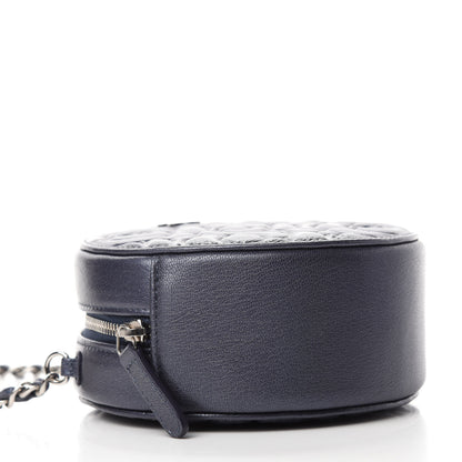 Chanel Goatskin Camellia Embossed Round Clutch With Chain Dark Blue 4 of 12
