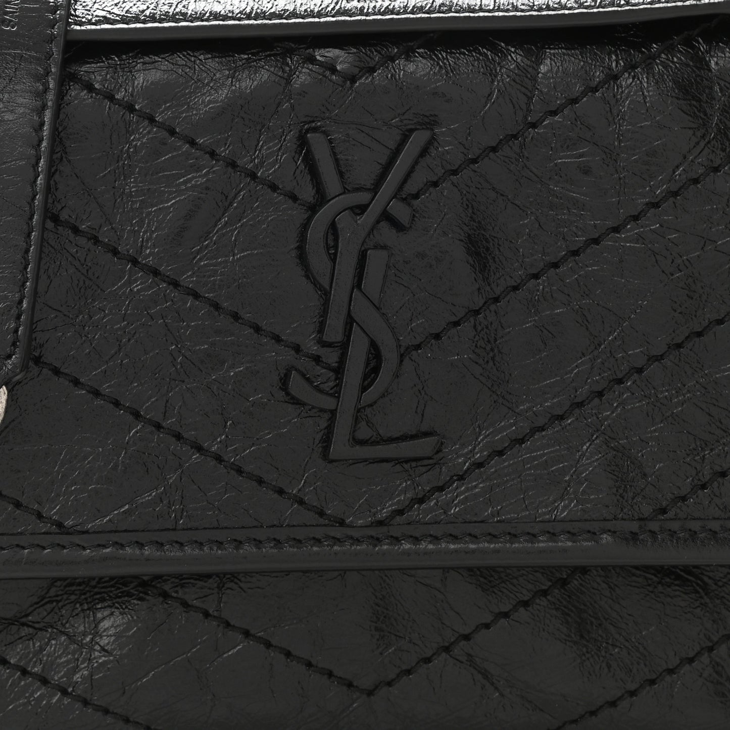 Crinkled Lambskin Matelasse Monogram Baby Niki Chain Satchel Black