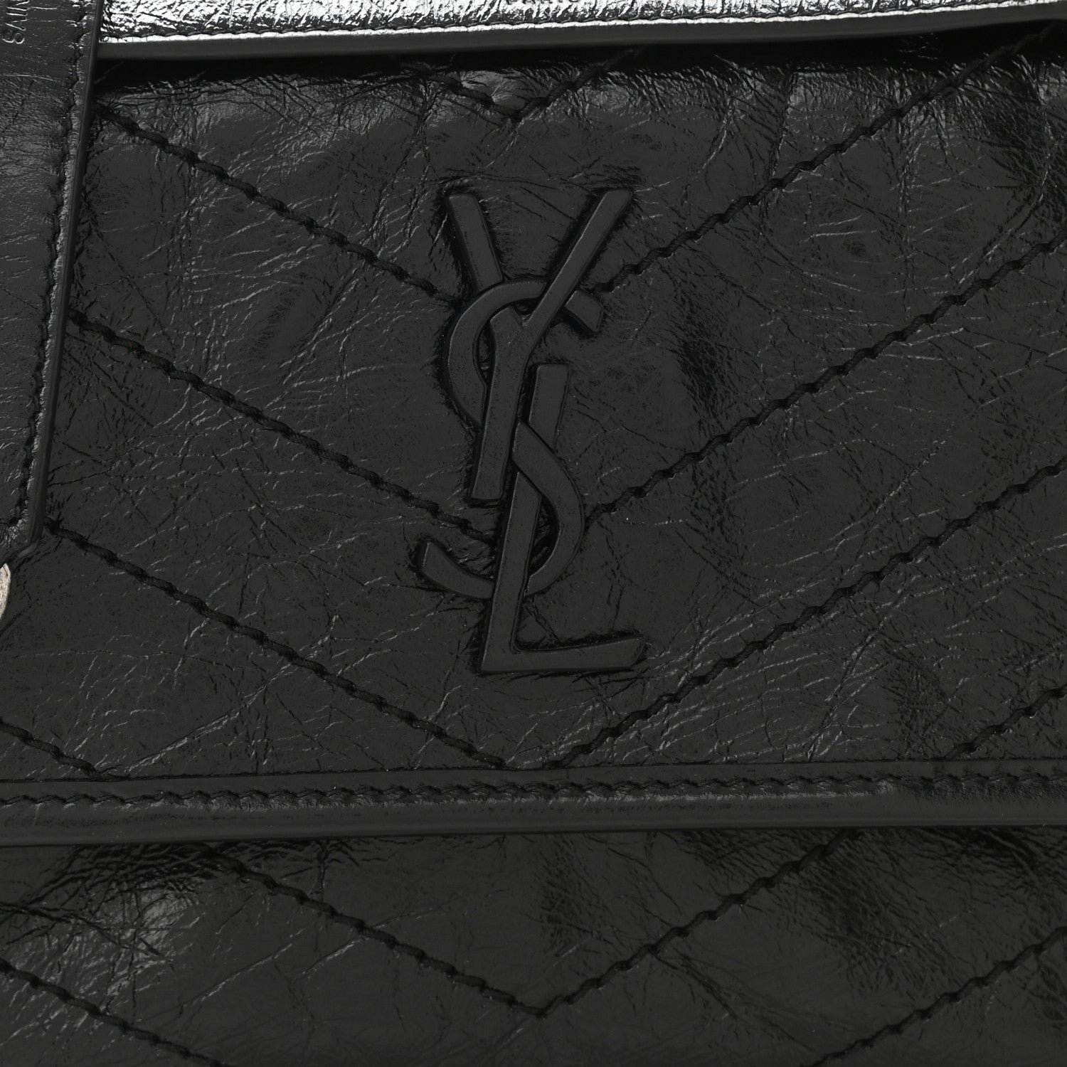 Saint Laurent Crinkled Lambskin Matelasse Monogram Baby Niki Chain Satchel Black 9 of 11