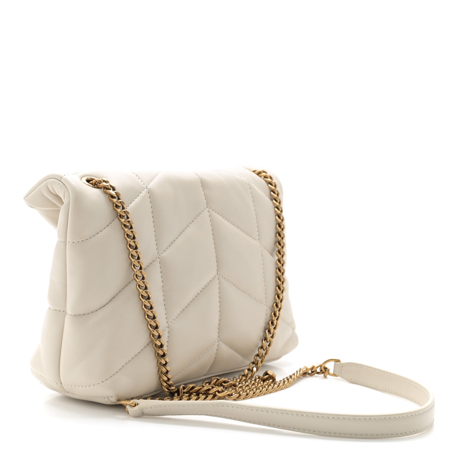 Saint Laurent Lambskin Quilted Toy Loulou Puffer Monogram Chain Satchel Crema Soft 3 of 11