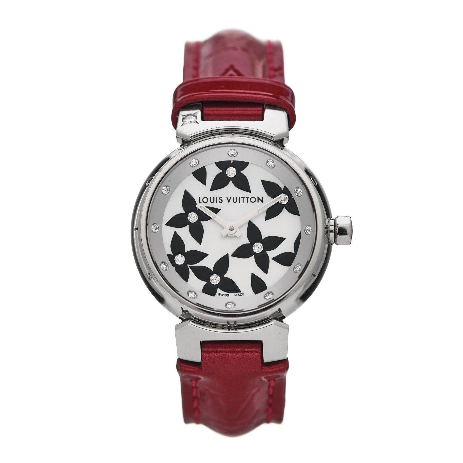 Louis Vuitton Stainless Steel Vernis Diamond Mother of Pearl 28mm Tambour Lovely Quartz Watch 1 of 5