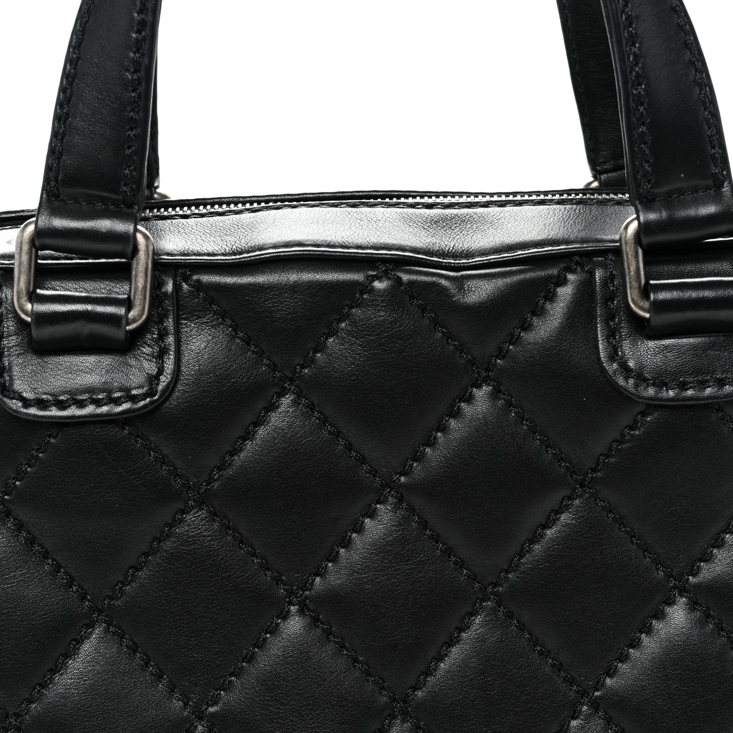 Calfskin Quilted Top Handle Bag Black