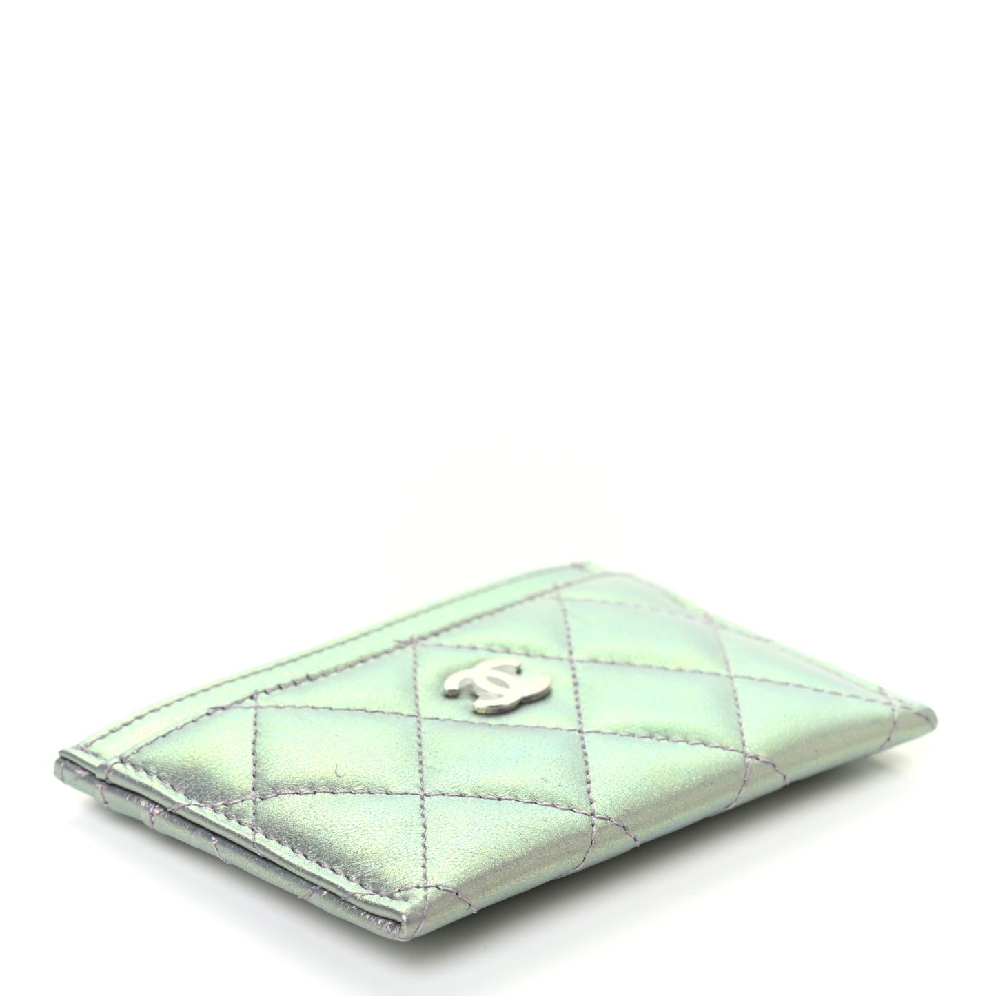 Iridescent Calfskin Quilted Card Holder Light Purple