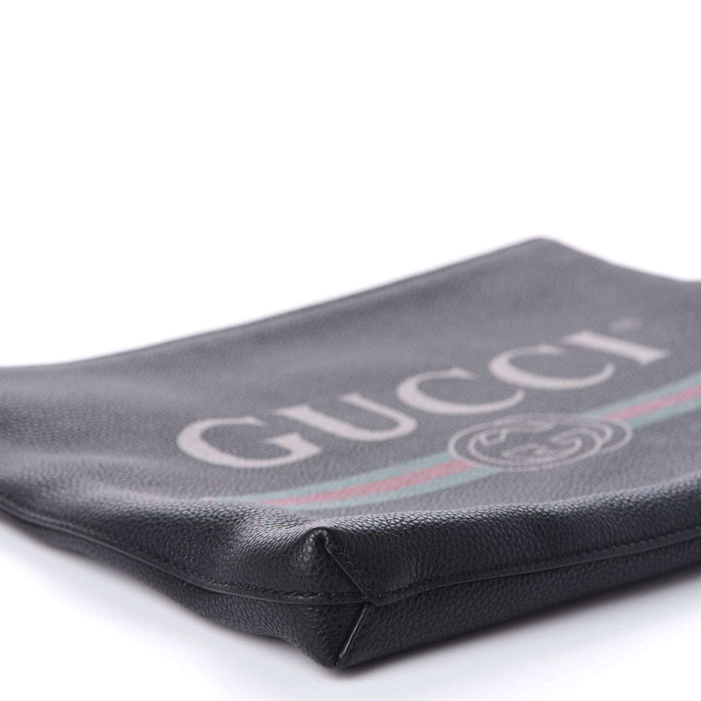 Pebbled Calfskin Logo Wristlet Black
