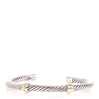 David Yurman Sterling Silver 14K Yellow Gold 5mm Cable Classics Two Station Bracelet 1 of 4