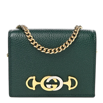 Gucci Grainy Calfskin Zumi Chain Card Case Wallet Vintage Green 1 of 7