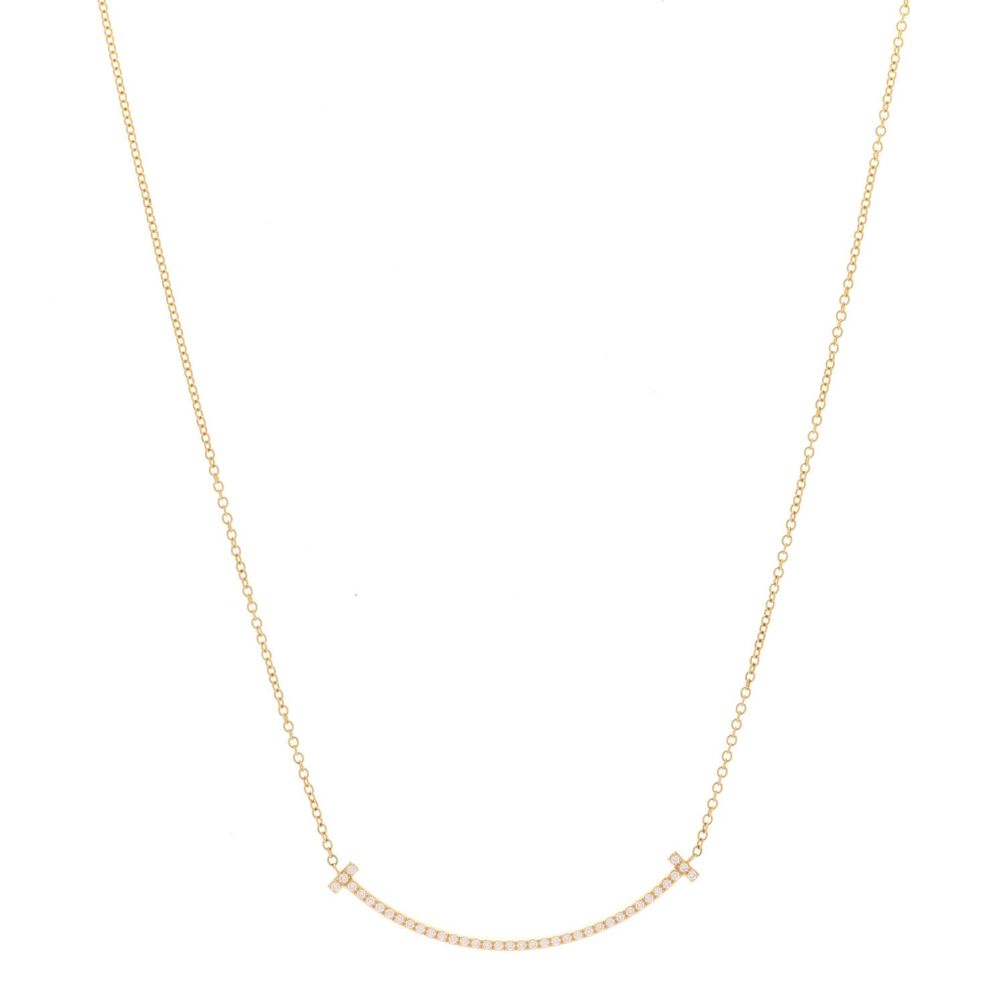 18K Yellow Gold Diamond Small T Smile Pendant Necklace
