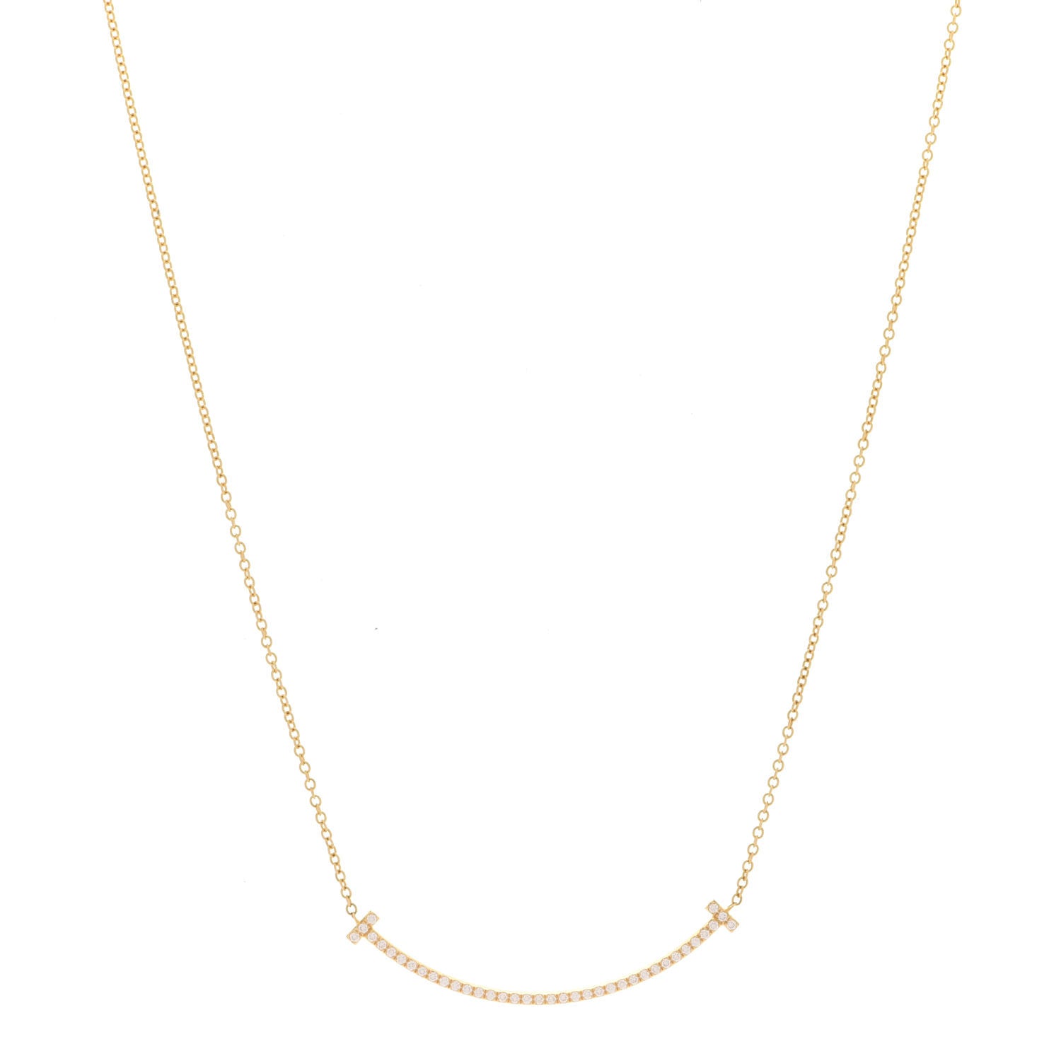 Tiffany 18K Yellow Gold Diamond Small T Smile Pendant Necklace 1 of 7