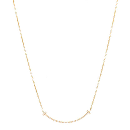 Tiffany 18K Yellow Gold Diamond Small T Smile Pendant Necklace 1 of 7