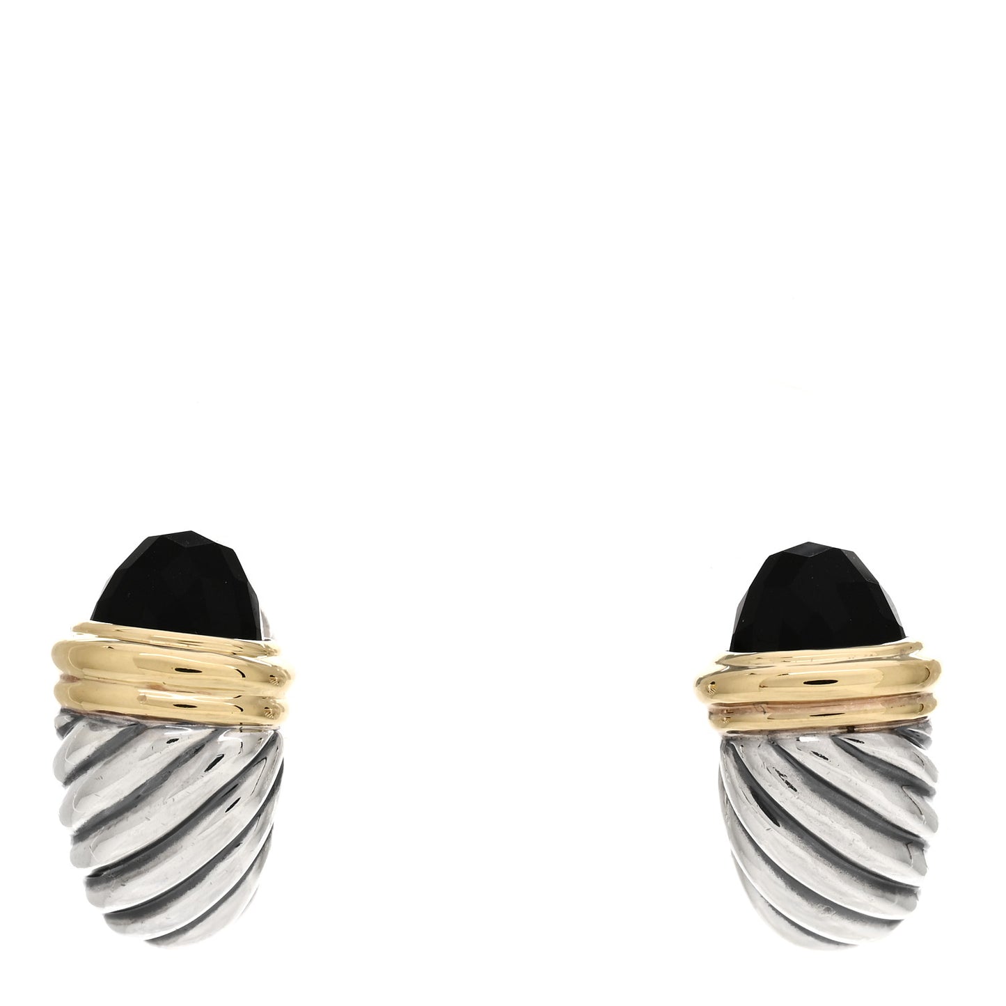 Sterling Silver 14K Yellow Gold Black Onyx Capri Shrimp Earrings