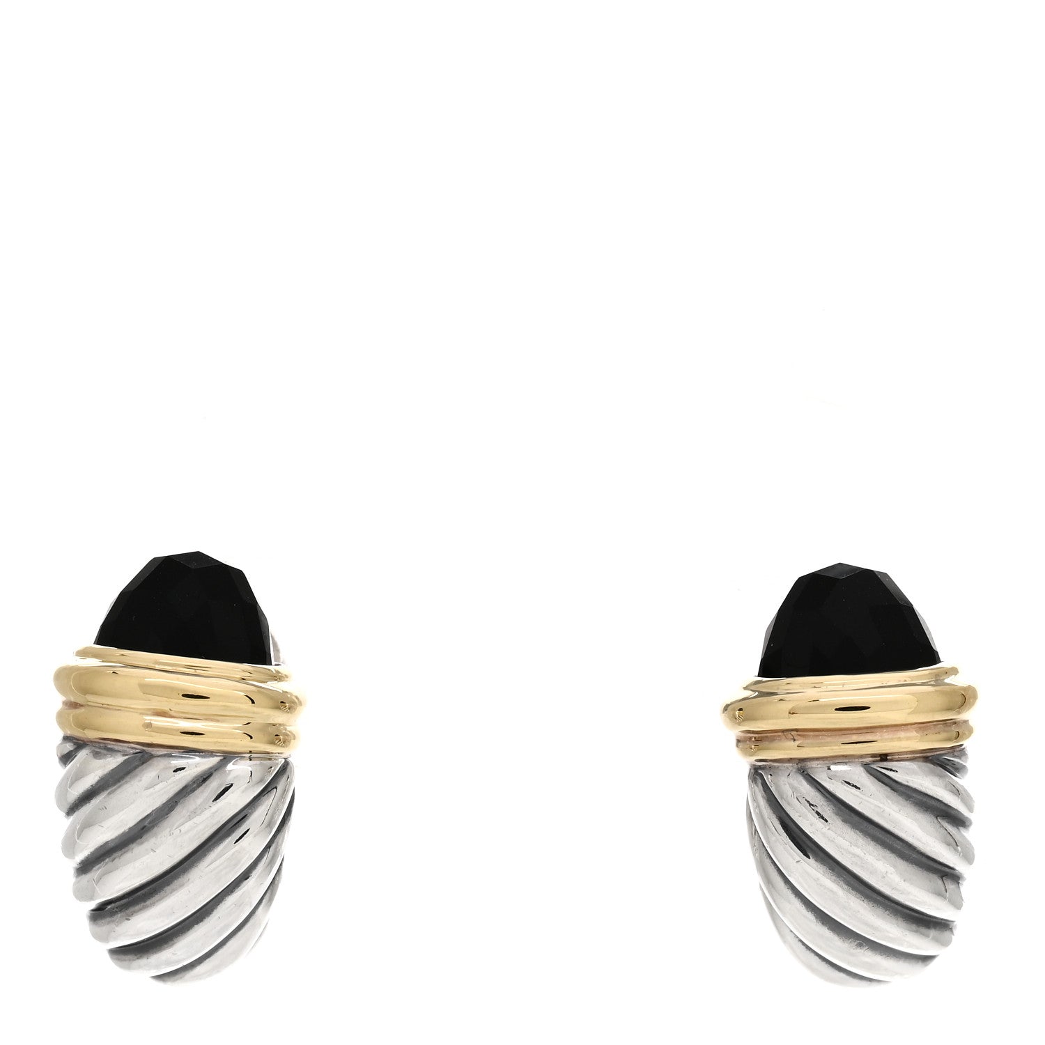 David Yurman Sterling Silver 14K Yellow Gold Black Onyx Capri Shrimp Earrings 1 of 5