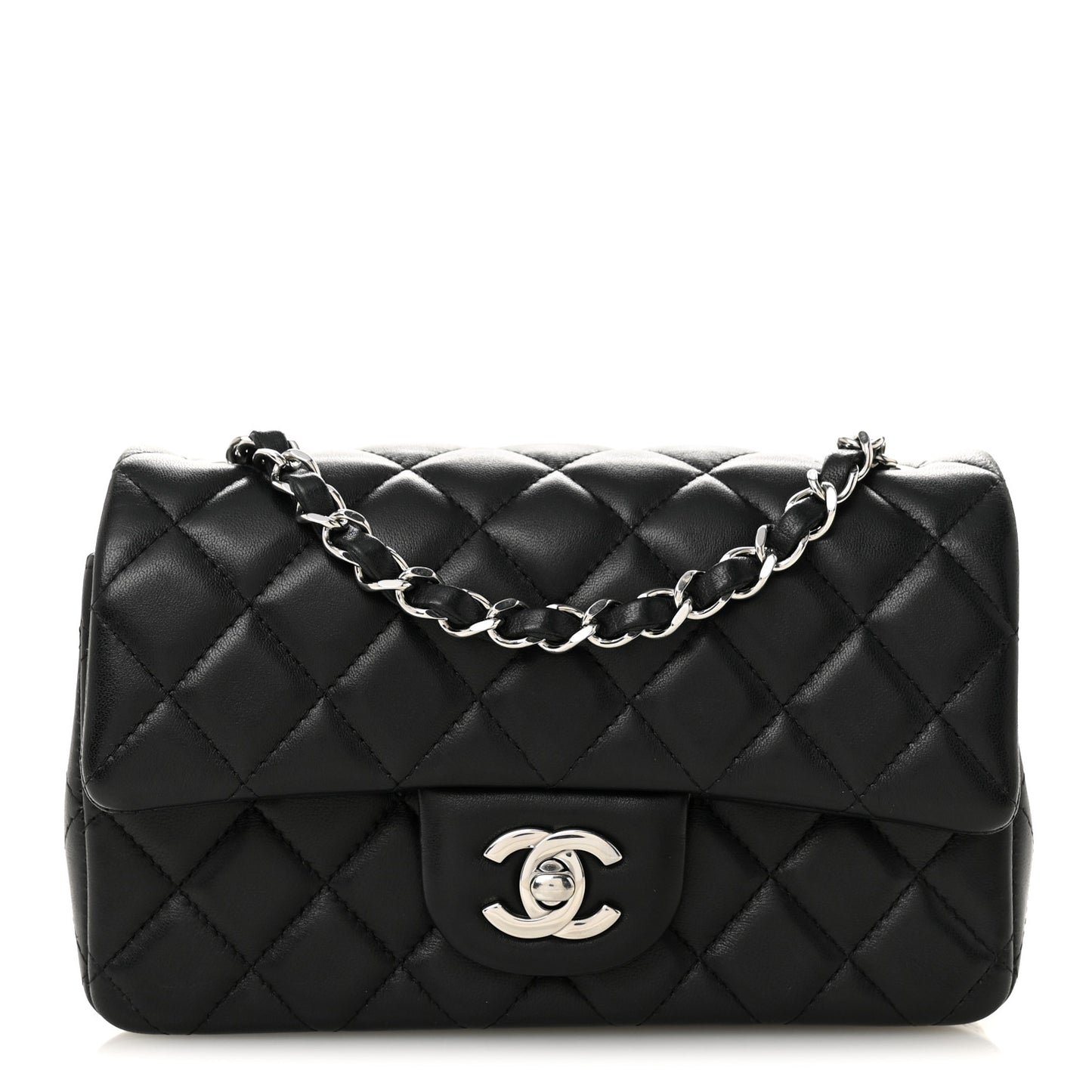 Lambskin Quilted Mini Rectangular Flap Black