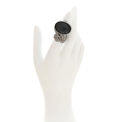 Saint Laurent Glass Cabochon Arty Ovale Ring 6 Gunmetal Black 2 of 4