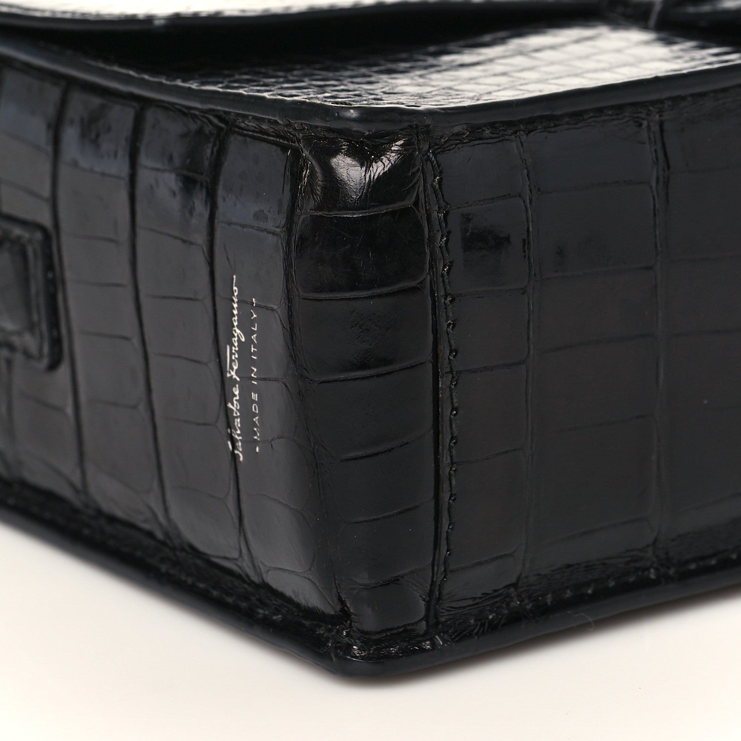 Salvatore Ferragamo Crocodile Altea Shoulder Bag Black 7 of 9