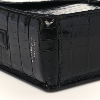 Salvatore Ferragamo Crocodile Altea Shoulder Bag Black 7 of 9