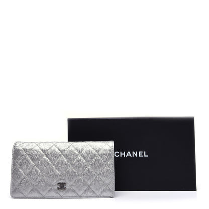 Chanel Metallic Caviar Quilted Yen Wallet Silver 14 of 14