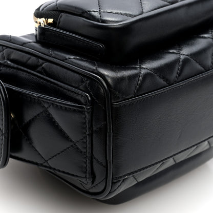 Chanel Shiny Crumpled Lambskin Quilted Small Preppy Pocket Camera Case Black 9 of 10
