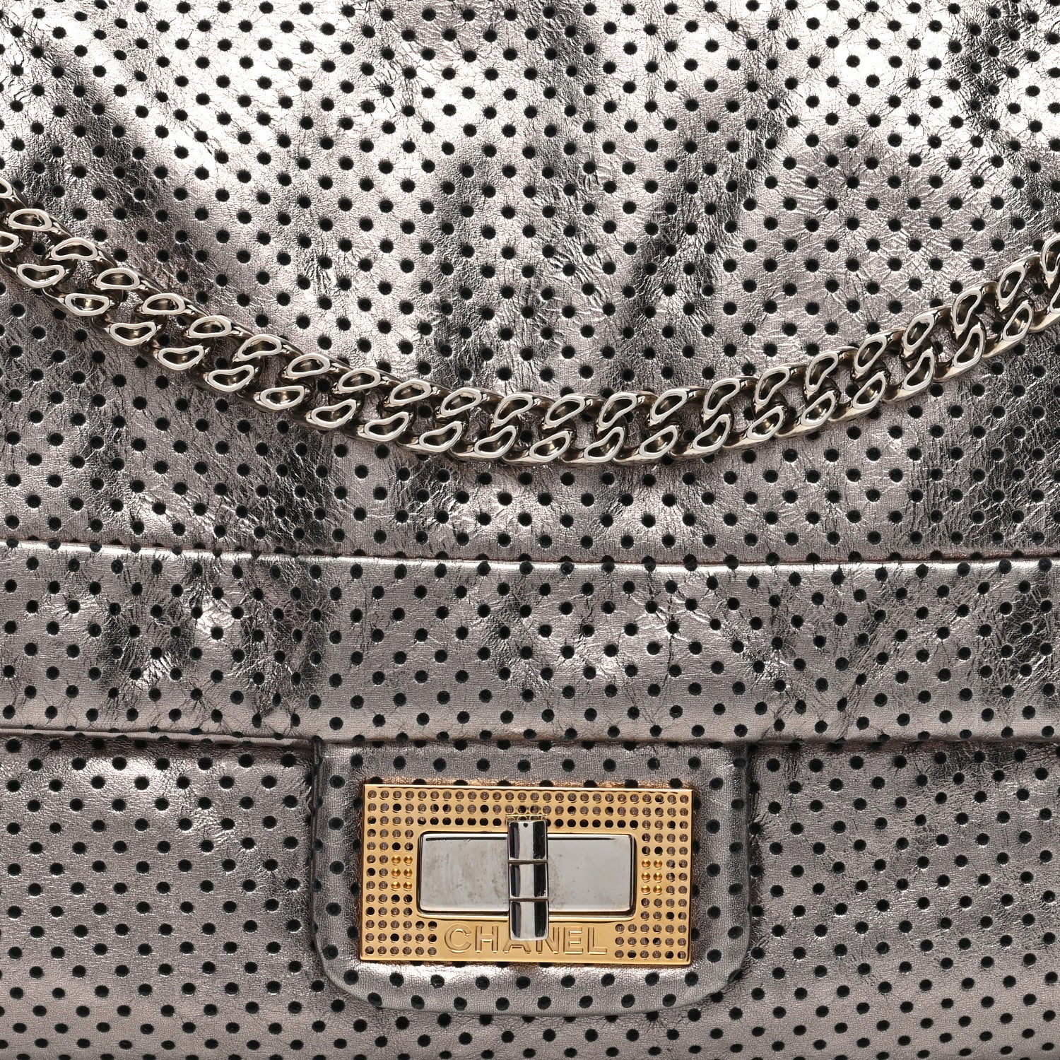 Chanel Metallic Crackled Calfskin Perforated Drill Flap Silver 8 of 10