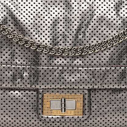 Chanel Metallic Crackled Calfskin Perforated Drill Flap Silver 8 of 10